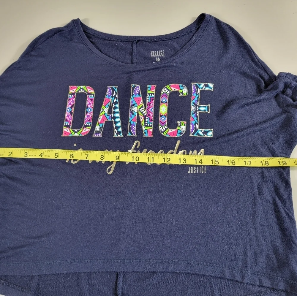 Justice Dance Is My Freedom Shirt Size 16 cropped long sleeve girls Blue *